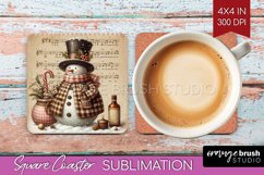 Snowman Square Coaster - Vintage Christmas Coaster PNG Product Image 1