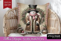 Snowman Pillow Sublimation - Vintage Christmas Pillow Cover Product Image 1