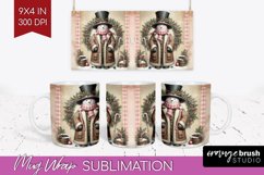 Snowman Mug Wrap - Vintage Christmas Mug PNG Sublimation Product Image 1