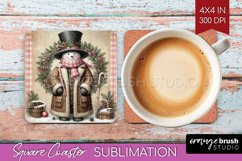 Snowman Square Coaster - Vintage Christmas Coaster PNG Product Image 1