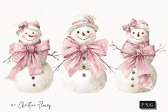 Coquette Christmas Snowman Clipart | Pink Christmas PNG Product Image 1
