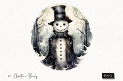 Watercolor Goth Round Snowman Clipart | Watercolor Christmas Product Image 1