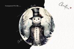 Watercolor Goth Round Snowman Clipart | Watercolor Christmas Product Image 2