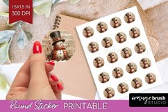 Snowman Round Sticker - Vintage Christmas Printable Sticker Product Image 1