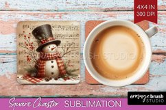 Snowman Square Coaster - Vintage Christmas Coaster PNG Product Image 1