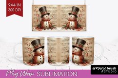 Snowman Mug Wrap - Vintage Christmas Mug PNG Sublimation Product Image 1