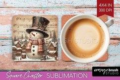 Snowman Square Coaster - Vintage Christmas Coaster PNG Product Image 1
