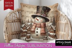 Snowman Pillow Sublimation - Vintage Christmas Pillow Cover Product Image 1