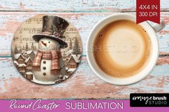 Snowman Round Coaster - Vintage Christmas Coaster PNG Product Image 1