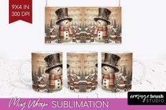 Snowman Mug Wrap - Vintage Christmas Mug PNG Sublimation Product Image 1