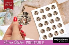 Snowman Round Sticker - Vintage Christmas Printable Sticker Product Image 1