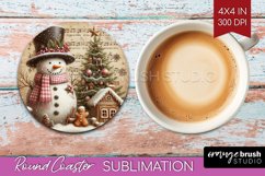 Snowman Round Coaster - Vintage Christmas Coaster PNG Product Image 1