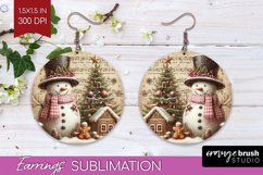 Snowman Round Earrings - Vintage Christmas PNG Sublimation Product Image 1