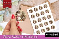Snowman Round Sticker - Vintage Christmas Printable Sticker Product Image 1