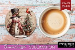 Snowman Round Coaster - Vintage Christmas Coaster PNG Product Image 1