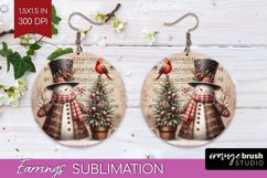 Snowman Round Earrings - Vintage Christmas PNG Sublimation Product Image 1