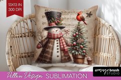 Snowman Pillow Sublimation - Vintage Christmas Pillow Cover Product Image 1