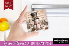 Snowman Magnet Sublimation - Vintage Christmas Square Magnet Product Image 1