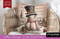 Snowman Pillow Sublimation - Vintage Christmas Pillow Cover Product Image 1