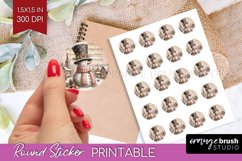 Snowman Round Sticker - Vintage Christmas Printable Sticker Product Image 1