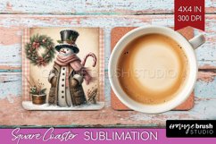 Snowman Square Coaster - Vintage Christmas Coaster PNG Product Image 1