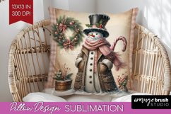 Snowman Pillow Sublimation - Vintage Christmas Pillow Cover Product Image 1