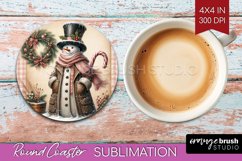 Snowman Round Coaster - Vintage Christmas Coaster PNG Product Image 1