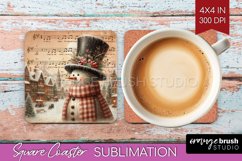 Snowman Square Coaster - Vintage Christmas Coaster PNG Product Image 1