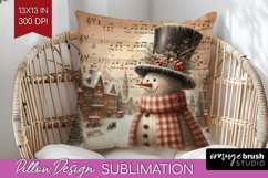 Snowman Pillow Sublimation - Vintage Christmas Pillow Cover Product Image 1