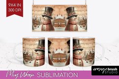 Snowman Mug Wrap - Vintage Christmas Mug PNG Sublimation Product Image 1