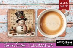 Snowman Square Coaster - Vintage Christmas Coaster PNG Product Image 1