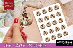 Snowman Round Sticker - Vintage Christmas Printable Sticker Product Image 1