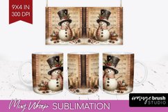 Snowman Mug Wrap - Vintage Christmas Mug PNG Sublimation Product Image 1