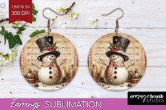 Snowman Round Earrings - Vintage Christmas PNG Sublimation Product Image 1