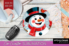 Snowman Xmas Car Coaster Christmas Coaster PNG Sublimation Product Image 1