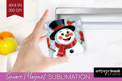 Snowman Xmas Magnet Sublimation Christmas Square Magnet PNG Product Image 1