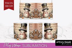 Snowman Mug Wrap - Vintage Christmas Mug PNG Sublimation Product Image 1