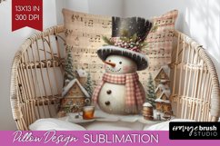 Snowman Pillow Sublimation - Vintage Christmas Pillow Cover Product Image 1