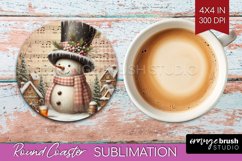 Snowman Round Coaster - Vintage Christmas Coaster PNG Product Image 1