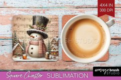 Snowman Square Coaster - Vintage Christmas Coaster PNG Product Image 1