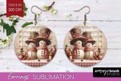 Snowman Round Earrings - Vintage Christmas PNG Sublimation Product Image 1