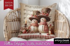 Snowman Pillow Sublimation - Vintage Christmas Pillow Cover Product Image 1
