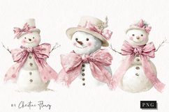 Coquette Christmas Snowman Clipart | Pink Christmas PNG Product Image 1