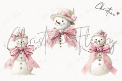 Coquette Christmas Snowman Clipart | Pink Christmas PNG Product Image 3