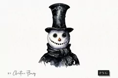 Watercolor Goth Snowman Clipart | Watercolor Christmas PNG Product Image 1
