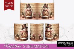 Snowman Mug Wrap - Vintage Christmas Mug PNG Sublimation Product Image 1
