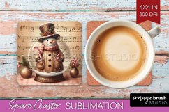 Snowman Square Coaster - Vintage Christmas Coaster PNG Product Image 1