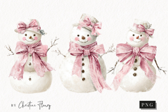 Coquette Christmas Snowman Clipart | Pink Christmas PNG Product Image 1