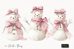 Coquette Christmas Snowman Clipart | Pink Christmas PNG Product Image 1