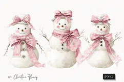 Coquette Christmas Snowman Clipart | Pink Christmas PNG Product Image 1
